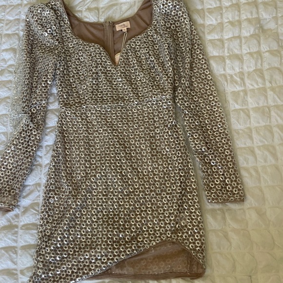 Camila Coelho Thalía Tan Sequin Long Sleeve Bodycon Dress - Picture 4 of 11